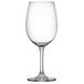 A close-up of a clear Schott Zwiesel wine glass with a short stem.