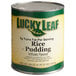 A #10 can of Lucky Leaf rice pudding.