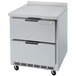 A stainless steel Beverage-Air worktop refrigerator with two drawers.