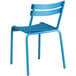 A Lancaster Table & Seating blue powder coated aluminum outdoor side chair with a metal seat and legs.