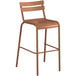 A brown powder coated aluminum barstool with a seat.