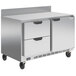 A Beverage-Air stainless steel worktop freezer with one door and two drawers.