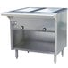 A stainless steel Eagle Group commercial steam table with enclosed base and two open wells.