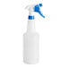 A white plastic spray bottle with a blue handle and cap.