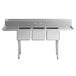 Regency 88" 16 Gauge Stainless Steel Three Compartment Commercial Sink with Galvanized Steel Legs and 2 Drainboards - 16" x 20" x 12" Bowls Main Thumbnail 5