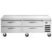 A Beverage-Air stainless steel chef base with 4 drawers on wheels.