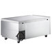 A Beverage-Air stainless steel rectangular refrigerated chef base with wheels.