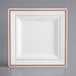 Visions 8" Square White Plastic Plate with Rose Gold Bands - 120/Case Main Thumbnail 3