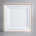 Visions 10" Square White Plastic Plate with Rose Gold Bands - 120/Case Main Thumbnail 3