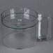A clear plastic Robot Coupe 3 qt. cutter bowl with a handle and lid.