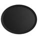 A black oval serving tray with a black border.