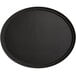 A black oval non-skid serving tray with a black border.