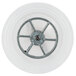 A close-up of a Waring CAC65 white plastic wheel with a metal rim.