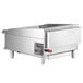 A Cooking Performance Group Ultra Series countertop griddle with chrome plating over 2 burners.