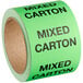 A roll of Lavex matte paper labels with green tape and black text reading "Mixed Carton"