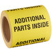 A Lavex roll of yellow matte paper labels with black text reading "Additional Parts Inside"
