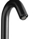 A Waterloo matte black hands-free sensor faucet with a gooseneck spout over a round sink.