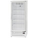 A white Beverage-Air marketmax refrigerated merchandiser with glass doors and shelves.