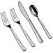 A Visions Hammersmith silver plastic cutlery set with a spoon, fork, and knife.