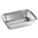 A silver foil oblong take-out container.