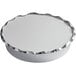 A round white foil take-out pan with a white board lid.