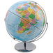 An Advantus world globe with blue oceans and metal desktop base.
