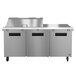 A Hoshizaki stainless steel refrigerated sandwich prep table with three doors.