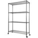A black Alera steel wire shelving unit with wheels.