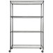 An Alera black anthracite steel wire shelving unit with wheels.