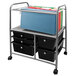 A black file cart with 5 storage drawers.