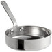 A close-up of a silver Vollrath round mini stainless steel sauce pan with a handle.
