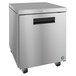 A stainless steel Hoshizaki undercounter freezer with a black handle.