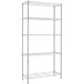 A silver steel Alera wire shelving unit with four shelves.