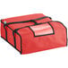 A red Choice insulated pizza delivery bag with black straps and a zipper.