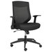 A black Alera office chair with black mesh and arms on a black swivel base.