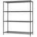 A black metal Alera steel wire shelving unit with three shelves.