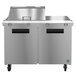 A stainless steel Hoshizaki commercial refrigerated sandwich prep table with two doors.