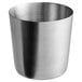 A silver metal stainless steel French fry holder with a flat top on a white background.