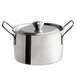 A silver stainless steel Vollrath round casserole dish with handles and a lid.