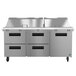 A stainless steel Hoshizaki commercial refrigerated sandwich prep table with 4 drawers.