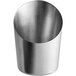 A Vollrath stainless steel French fry holder with an angled top and handle.