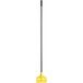 A yellow and silver Rubbermaid mop handle with a side gate style.
