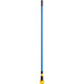 A blue Rubbermaid mop handle with a yellow jaw.