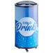 A blue Galaxy cold drink barrel merchandiser cooler with white text and wheels.