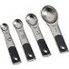 A close-up of the OXO Good Grips Stainless Steel Measuring Spoon set with three spoons of different sizes.