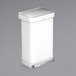 A white rectangular simplehuman trash can with a lid.
