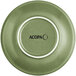 A moss green Acopa stoneware saucer with a white rim.