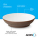 A stoneware pasta bowl with a glossy white interior, dark banded edge, and a warm, dark brown matte speckled exterior.
