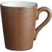 A brown Acopa stoneware mug with a handle.