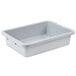 A gray Rubbermaid bus tub on a white background.
